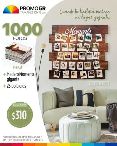 1000 fotos 5r tamaño 13x18cm + madero moments gigante + 25 polaroids