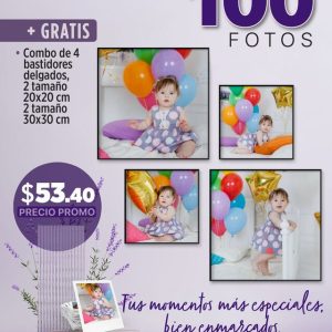 Promo 100 3R fotos polaroid 8x8cm + Combo de 4 bastidores delgados: 2 tamaño 20x20 cm + 2 tamaño 30x30 cm
