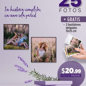 Promo 25 3R fotos instax 5x8cm + 2 bastidores delgados 15x15 cm
