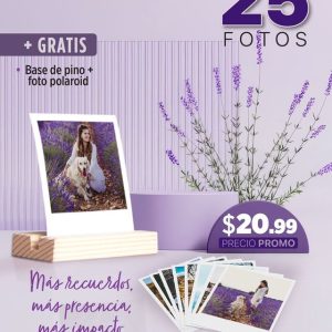 Promo 25 3R fotos polaroid 8x8cm + Base de pino + Foto polaroid