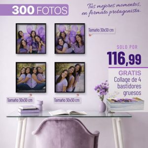 Promo 300 4R fotos tamaño 10x15cm + Collage de 4 fotos + Bastidores gruesos