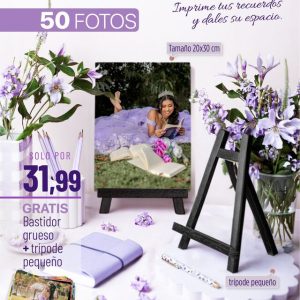 Promo 50 4R fotos tamaño 10x15cm + Bastidor grueso: tamaño 20x30cm + Trípode pequeño