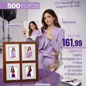 Promo 500 4R fotos tamaño 10x15cm + Cuadro enchapado de 4 fotos + Fotos profesionales en estudio + Ampliación