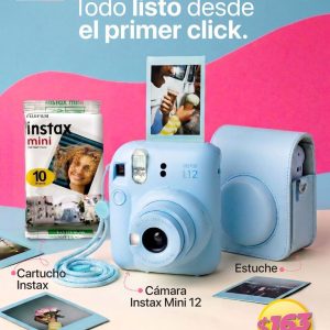 combo: cartucho intax, cámara intax mini 12 y estuche