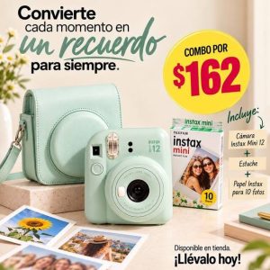 combo: cartucho intax, cámara intax mini 12 y estuche