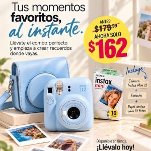 combo: cartucho intax, cámara intax mini 12 y estuche