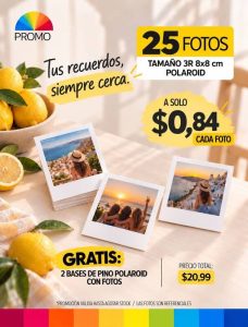 promo 25 fotos 3r polaroid 8x8cm incluye madero moments mini