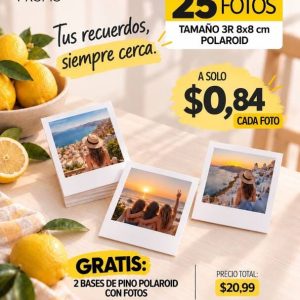 promo 25 fotos 3r polaroid 8x8cm incluye madero moments mini